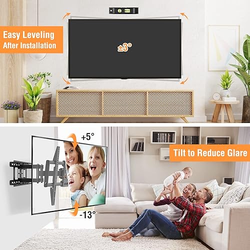Miniatura 5 de ELIVED Soporte de pared para TV para la mayoría de televisores LED LCD OLED de 37-75 pulgadas, soporte de TV de movimiento completo para pernos de