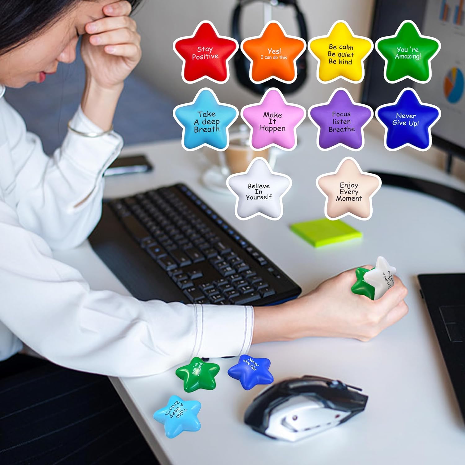 40PCS Star Shape Colorful Foam Motivational Stress Relief Ball with Motivational Language Hand Exercise Gift for Office and Home Use (10
