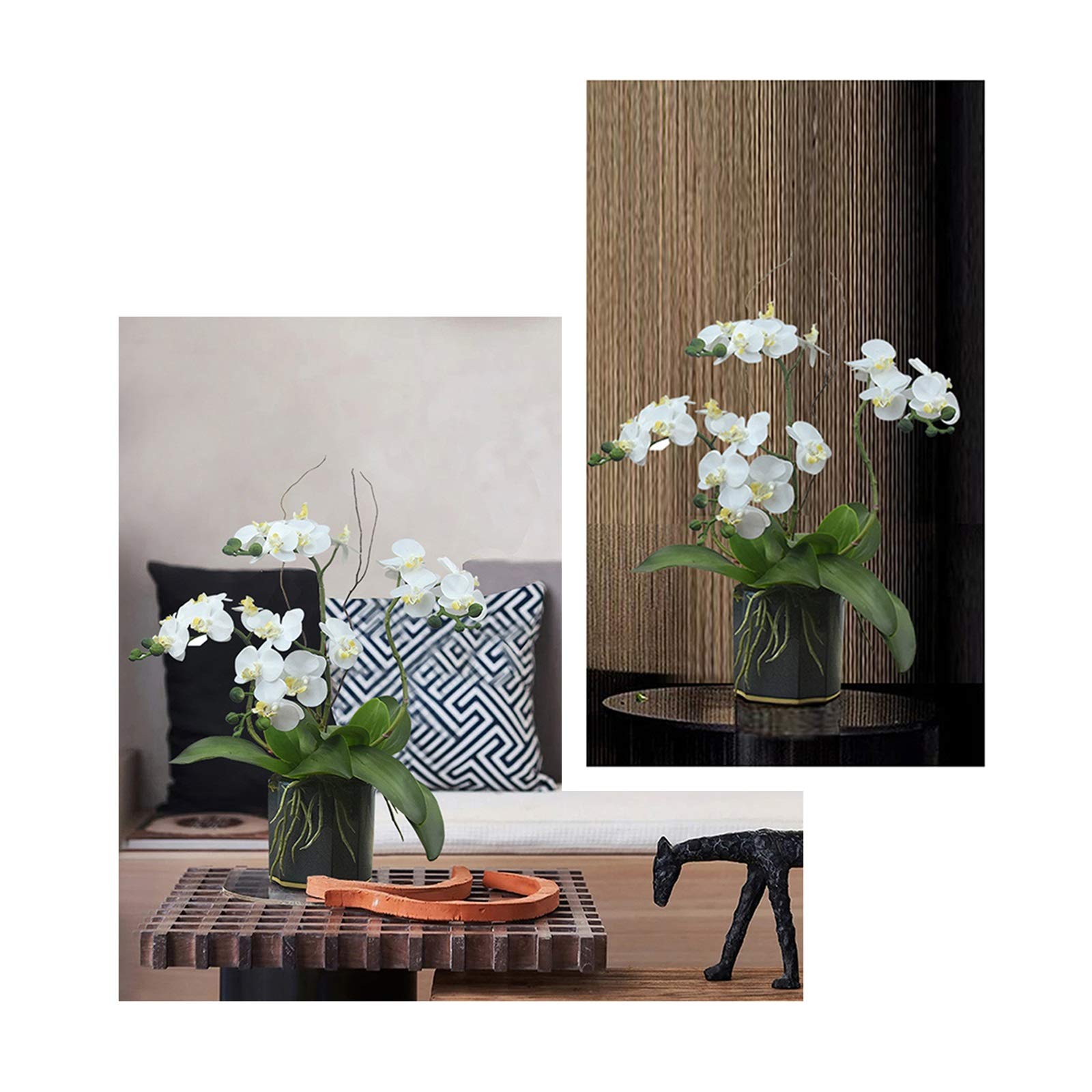 Fiori Artificiali Centrotavola Fiori da Tavola - Simulazione Composizione di Fiori di Seta Elegante Orchidea Phalaenopsis Floreale in Vaso, Fiori Realistici Bonsai per Casa/Camera da