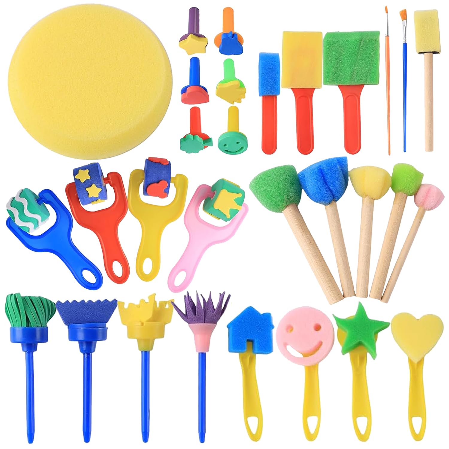 Pinceles de Esponja, 30 Piezas Juego de Pinceles de Esponja, Pinceles de Espuma, Cepillos de Esponjas de Dibujo para Niños, Kit de Cepillos de Pintura de Esponja para Pintar Manualidades, Cerámica