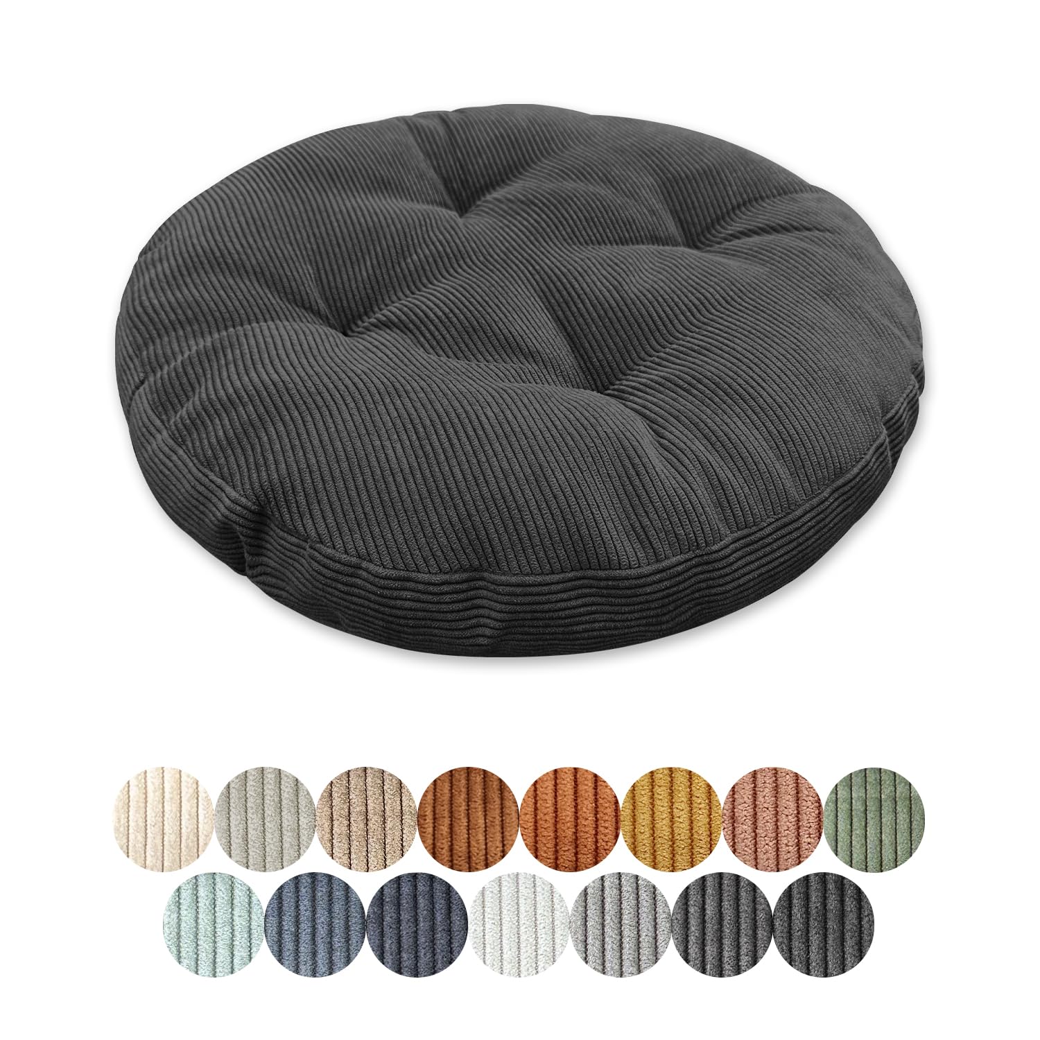 Galette de siège velours côtelé blanc 30 cm, assise de chaise et tabouret