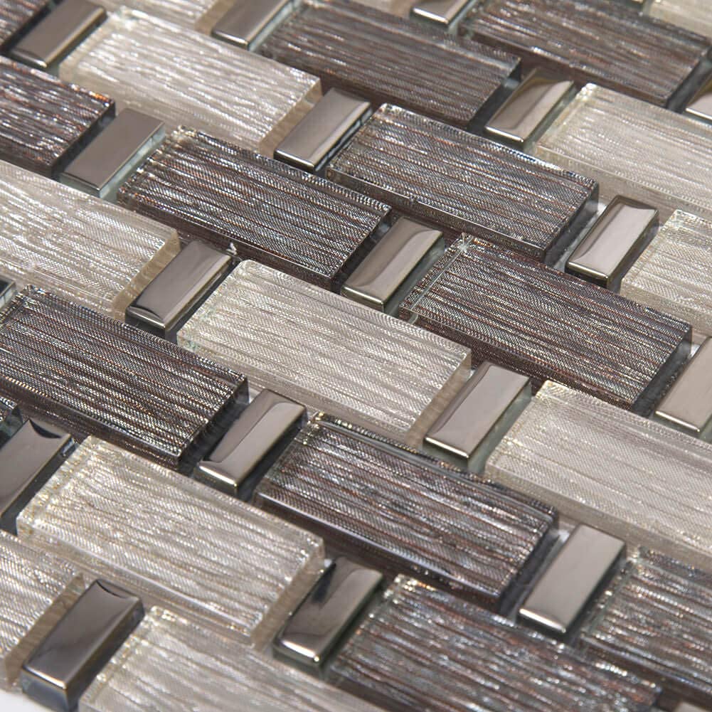 Buy Adedeo Laminated Glass Mosaic Tile Backsplash Light Brown and Beige