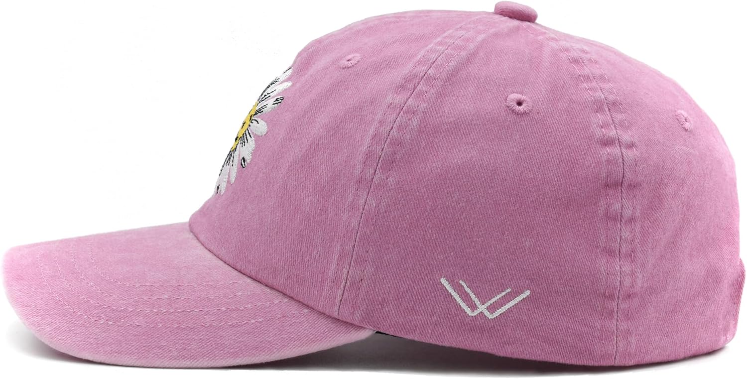 Waldeal Pickleball Hat for Women, Ajustable Embroidered Daisy Washed Denim Baseball Cap - Image 3