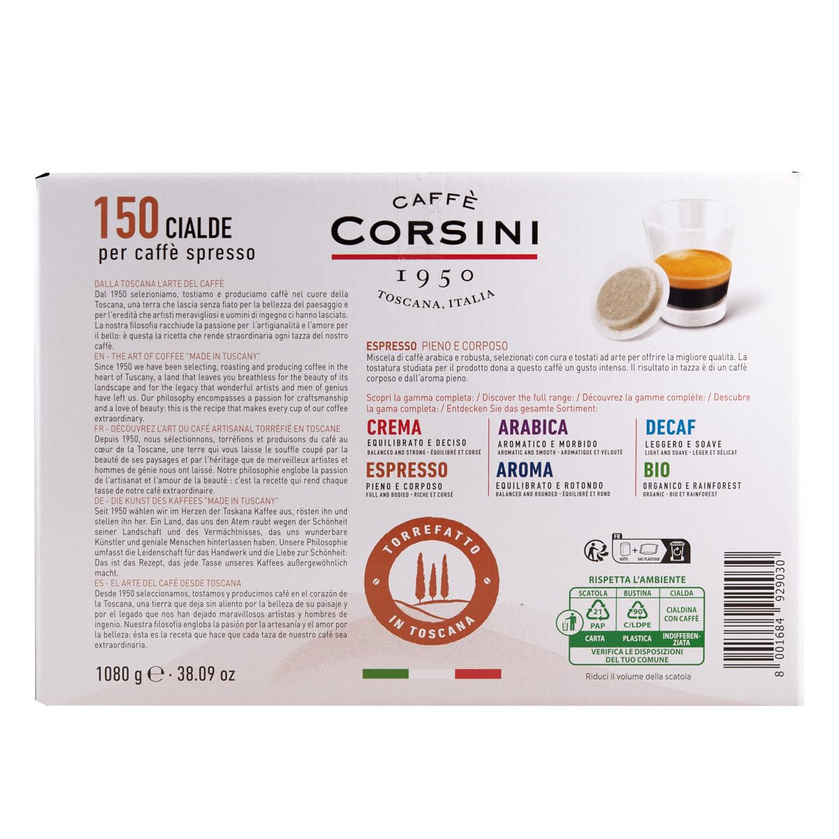 Caffè Corsini - Cialde Ese Caffè Espresso, 100% Compostabili, Gusto Forte e Intenso, Confezione da 150 pezzi