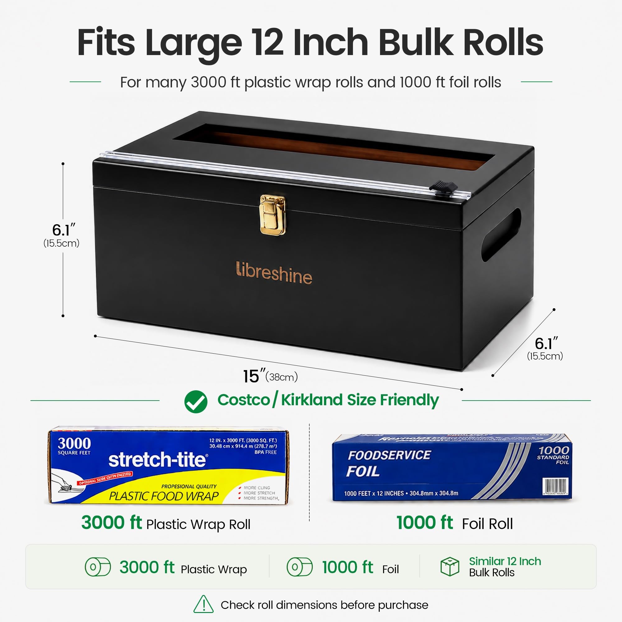 Libreshine Organizador extragrande de papel de aluminio y plástico de 12 pulgadas con cortador, tiene capacidad para rollos de película de 3000 pies o rollos de papel de aluminio de 500 a 1000 pies,
