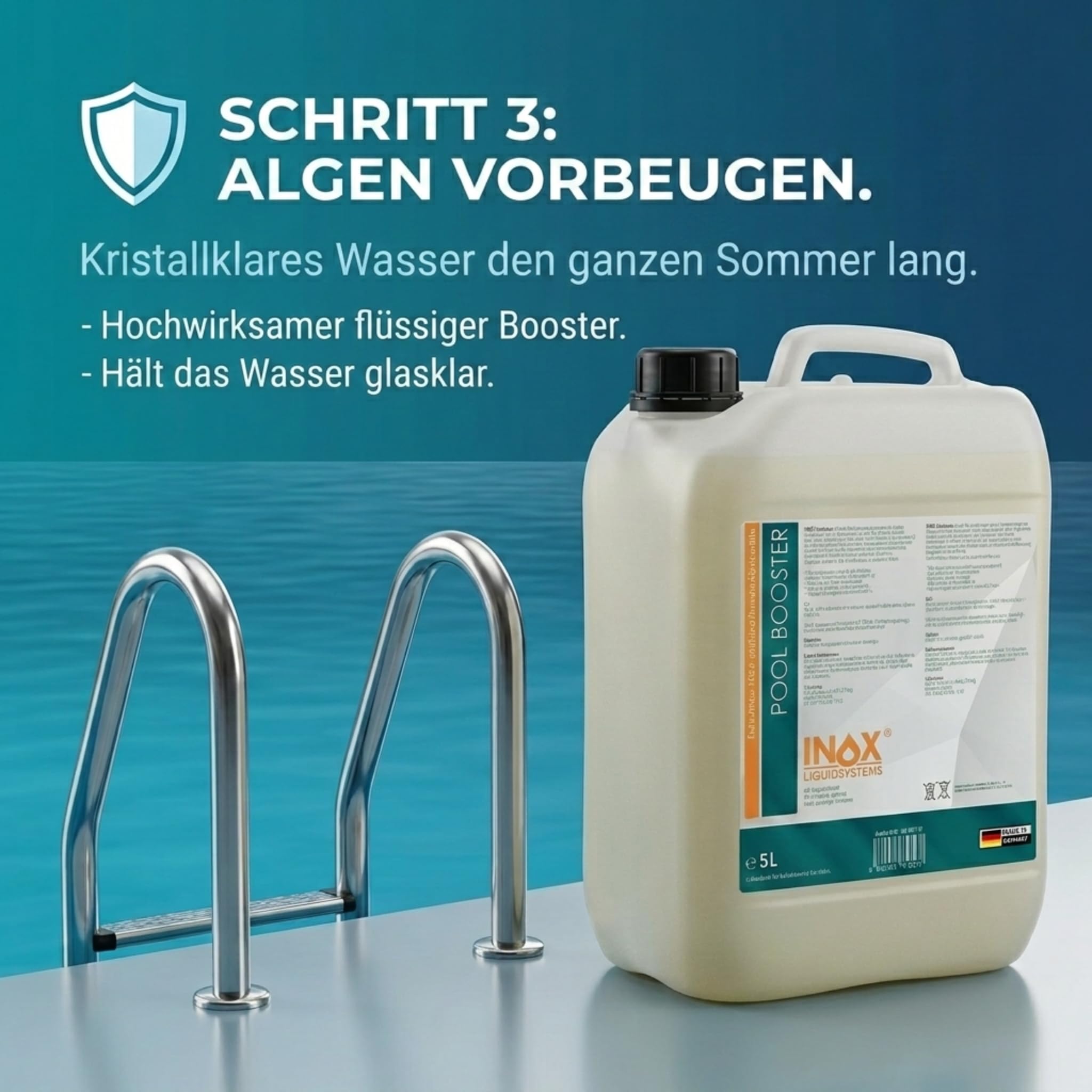 INOX Pool Pflegeset 3x5L - Algizid, pH Minus, Randreiniger - Made in Germany