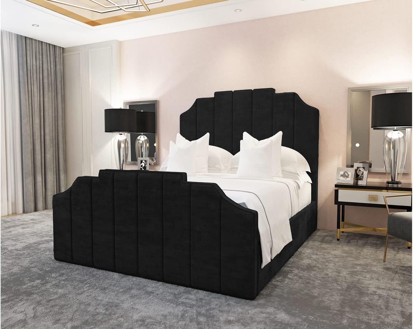 Britainsleep Crown Plush Velvet Upholstered Bed Frame | Double | Single | KingSize | Super King Size Bed | Featuring Double Headboard | Premium Quality | UK Manufactured