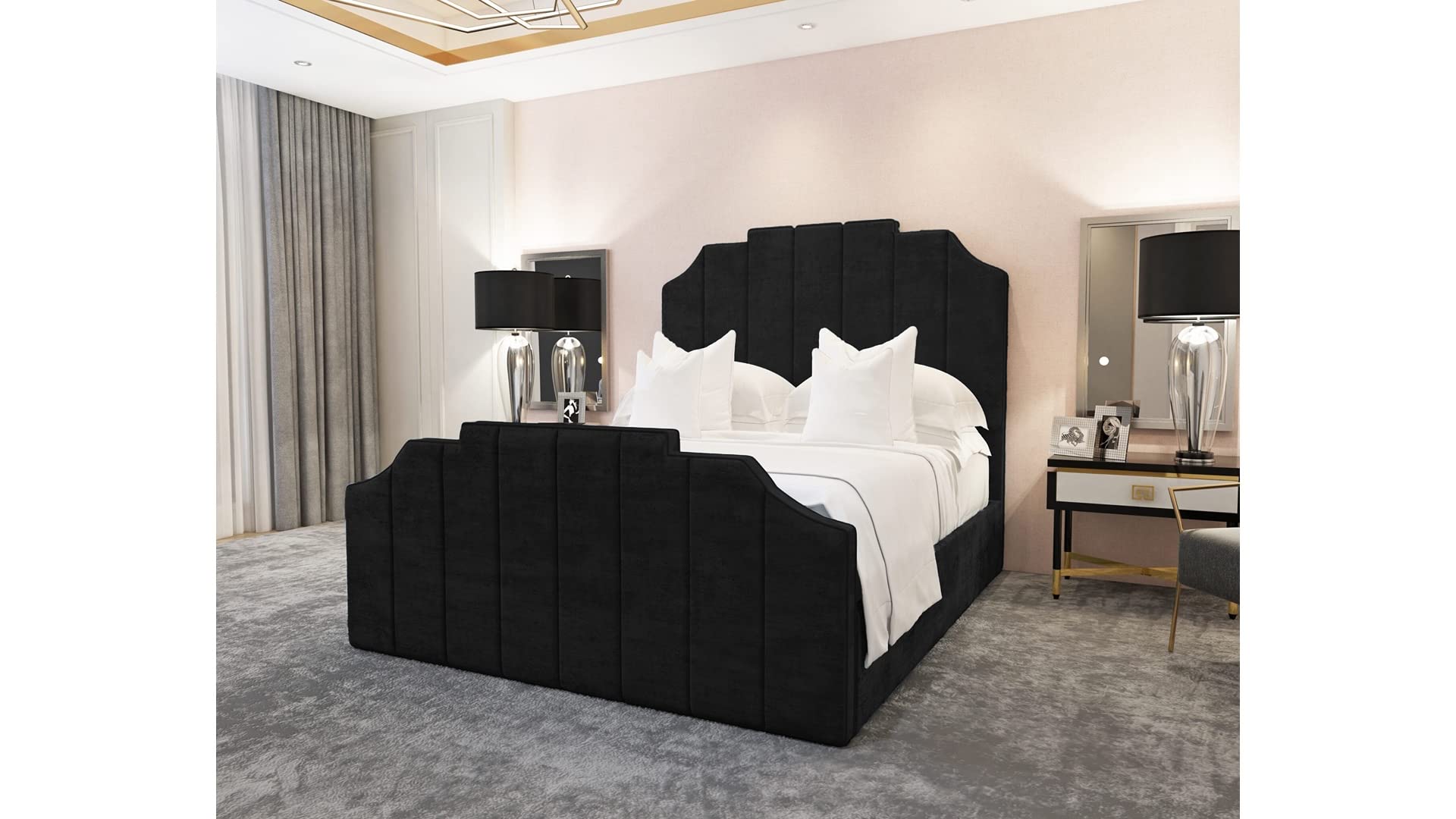 Britainsleep Crown Plush Velvet Upholstered Bed Frame | Double | Single | KingSize | Super King Size Bed | Featuring Double Headboard | Premium Quality | UK Manufactured