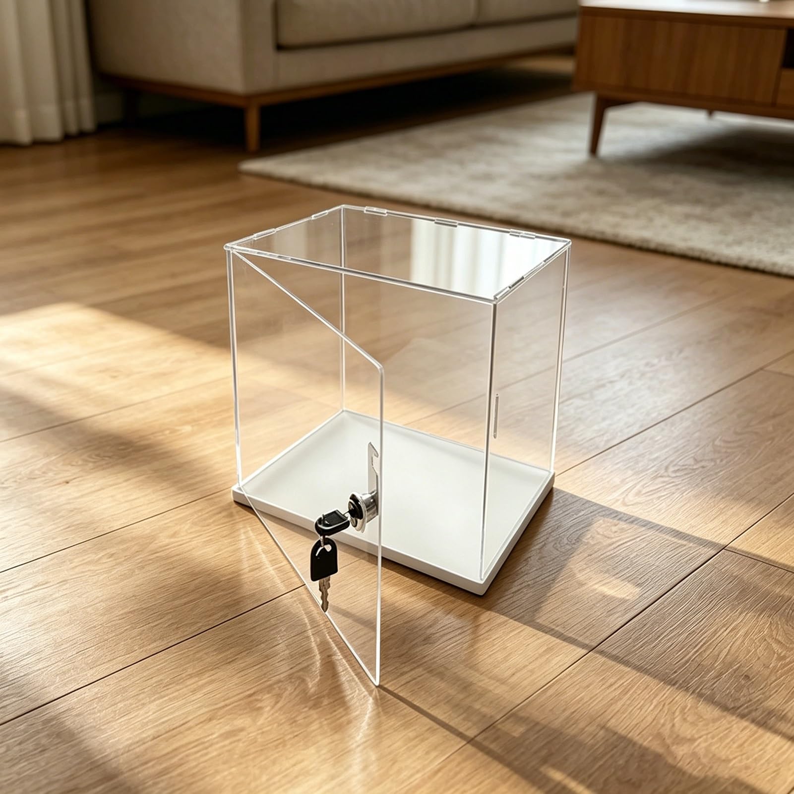 Square Standing Acrylic Box with Lock & Key, Cube Model/ Ornament/ Figures Display Case, Transparent Dust & Sun Protection Showcase(18x18xH18"/45x45x45cm)