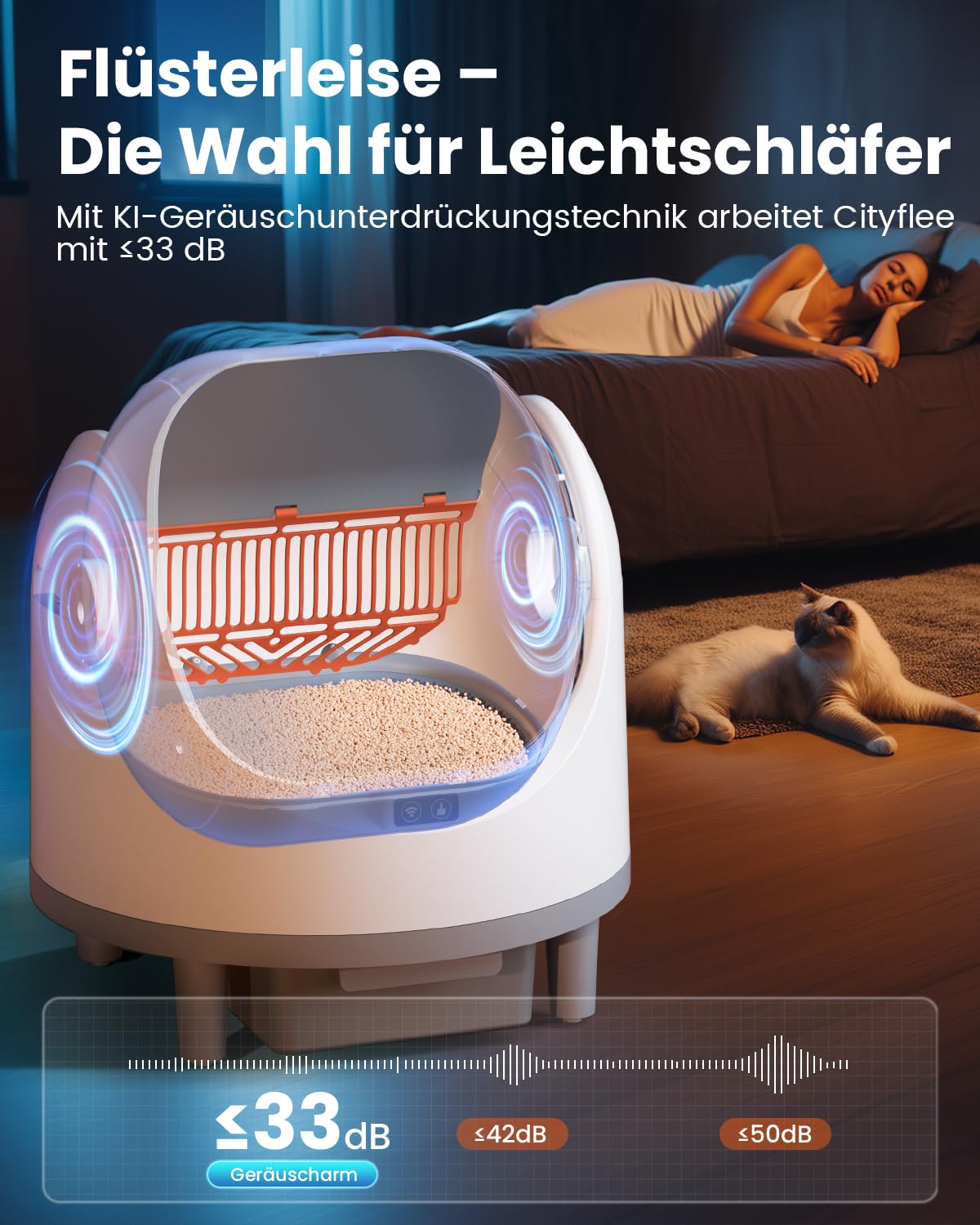 Offenes, Katzenklo Selbstreinigend für große Katzen (10 kg), XL Automatische Katzentoilette, 2 Rollen Müllbeutel, Geruchskontrolle, 10 Sicherheitssensoren, leise Roboter-Toilette für Katzenklo