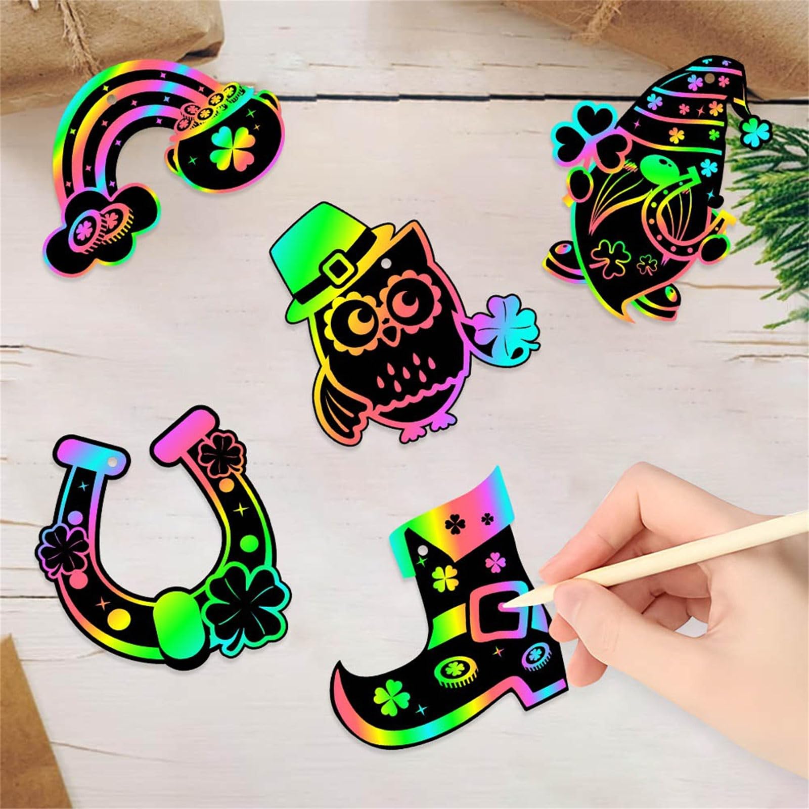 24Pieces Irish Festival Scratch Paper Set With Stick Hanging String For Craft Project And Festival Decoration