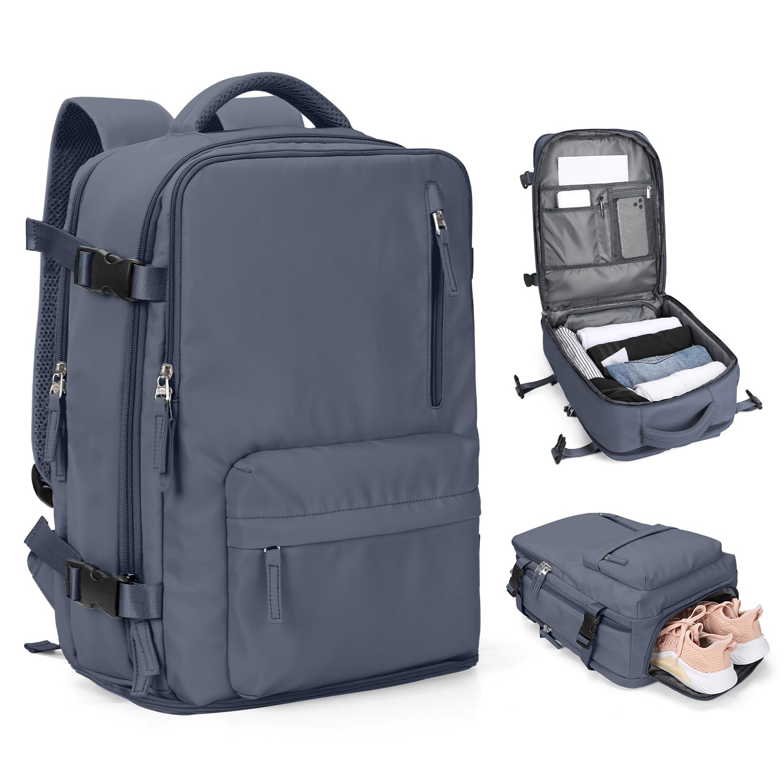 Cabin Bags for Travel, Underseat Carry on Hand Luggage Backpack for Women Airplane Approved Travel Backpack Personal Item Travel Bag 14 inch Laptop Backpack for Business Casual Work Grey Blue