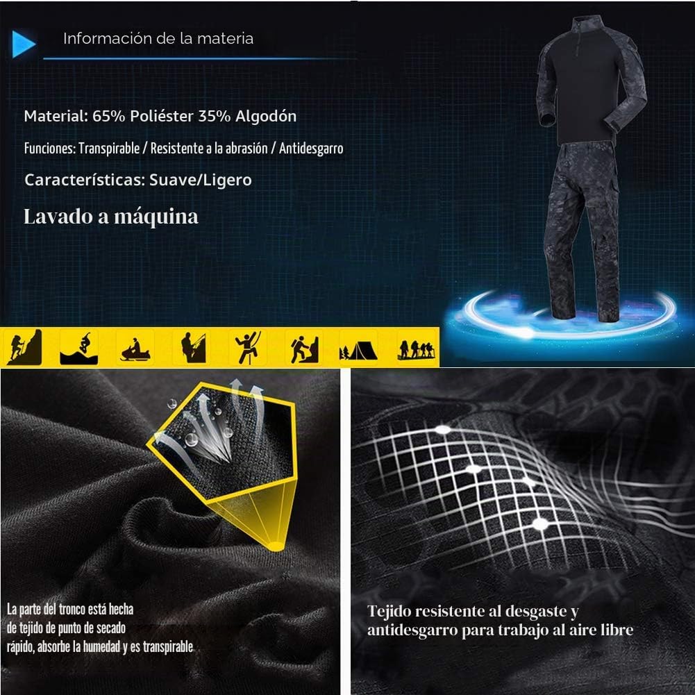 Tactical Gear Airsoft Camisetas Combate Pantalones Hombre Táctico Ripstop Multicam, Paintball Military, BDU, Uniforme de caza