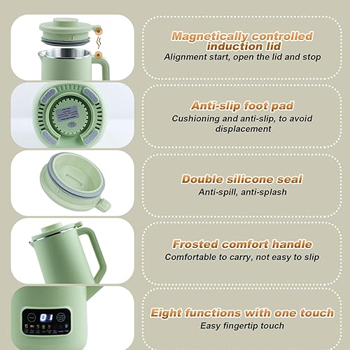 Miniatura 7 de Máquina para hacer leche de nueces, máquina de limpieza automática de leche de soja de 20 onzas con 8 modos y 10 hojas de hojas, almendras caseras,