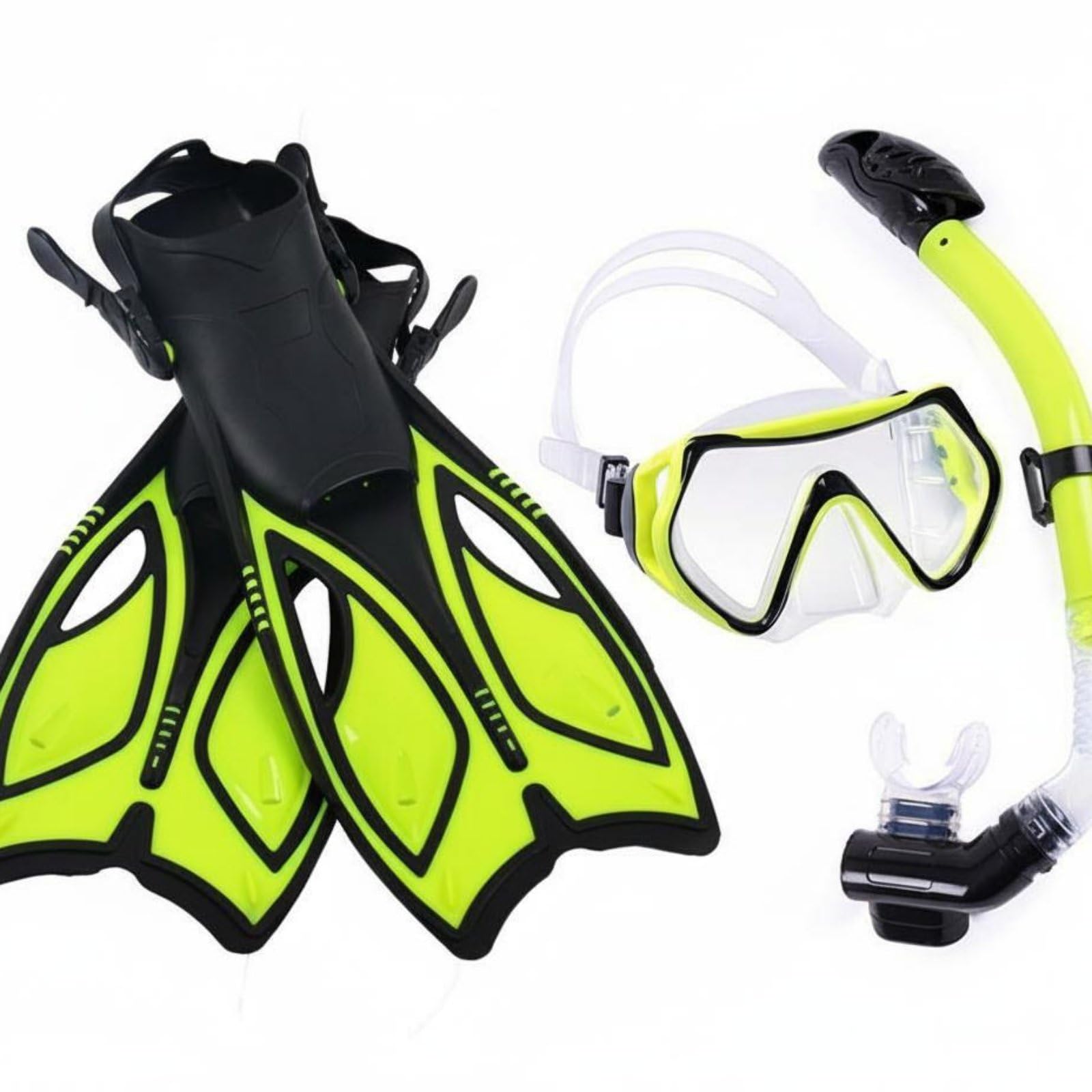 Aletas y Máscara Equipo de Snorkel Completo con Tubo Seco Gafas Aletas Ajustables Lente Reforzada Silicona Suave Sellado Cómodo Adecuado para Playa, Amarillo, S
