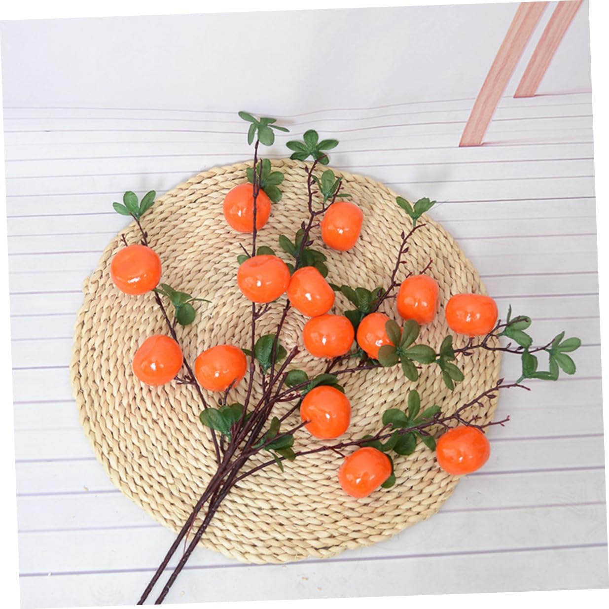 Lifelike Artificial Orange Branch 7 Heads, Realistic Fake Fruit Decoration for Living Room, Kitchen Table Centerpiece, Unique Event Ornament