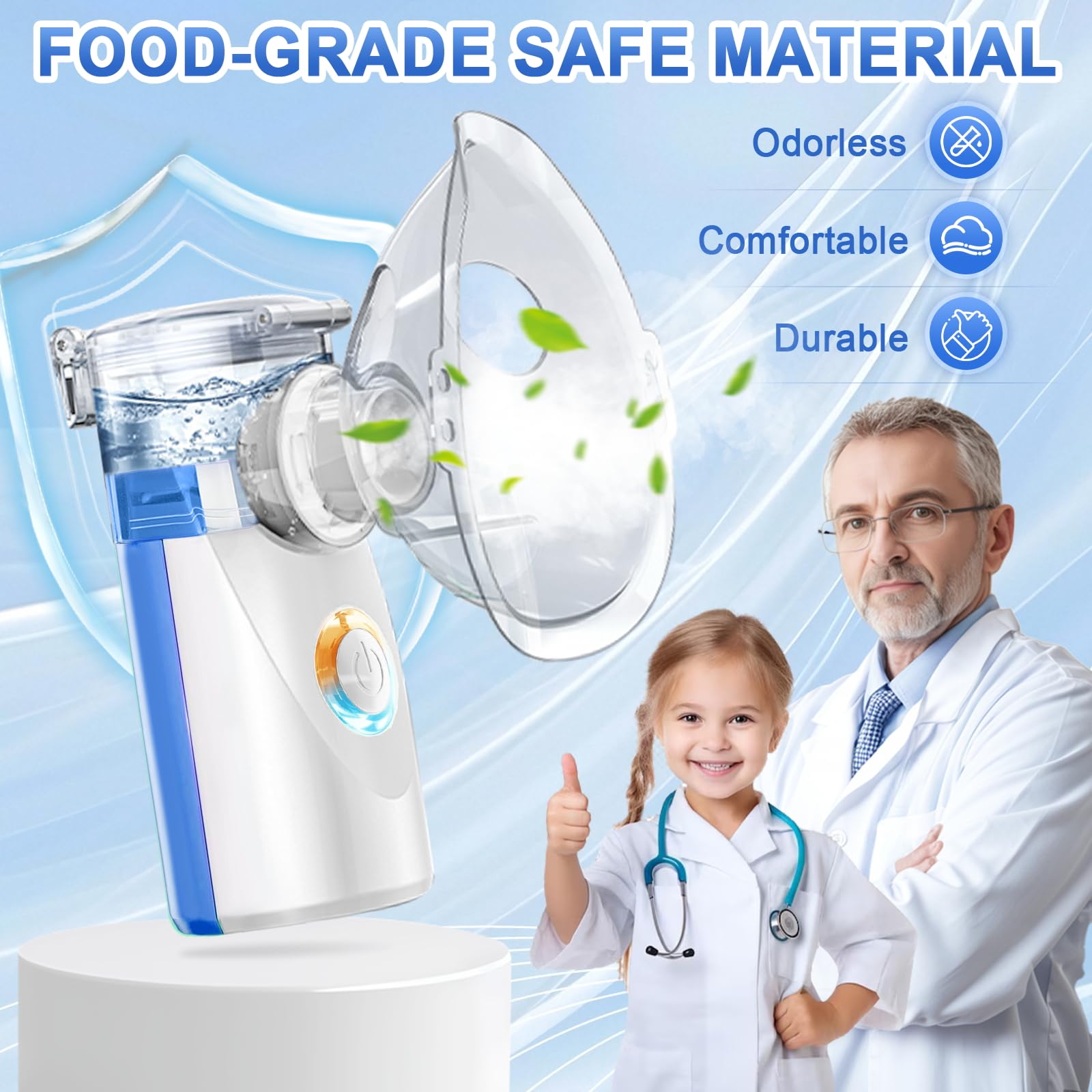 Aerosol per Bambini e Adulti – Nebulizzatore Ultrasuoni Portatile per Neonati, Inalatore con 2 Maschere e Boccaglio, Batterie non incluse (Blu)