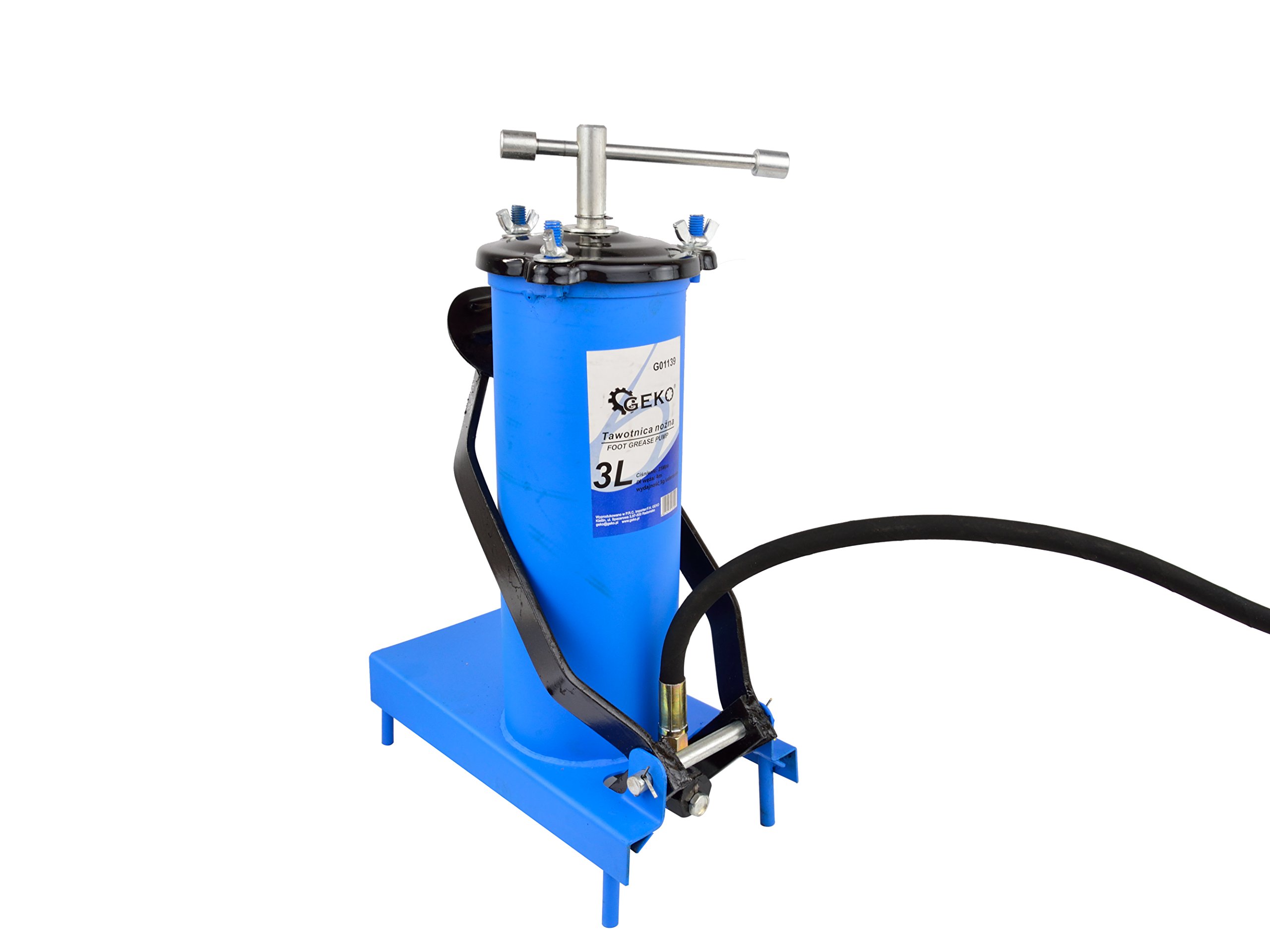 BSD Pompa a Grasso - Ingrassatrice, Pompa Ingrassaggio, Ingrassatore a Barile, Ingrassatore con Pompa a pedle - 3L - Tubo 4m