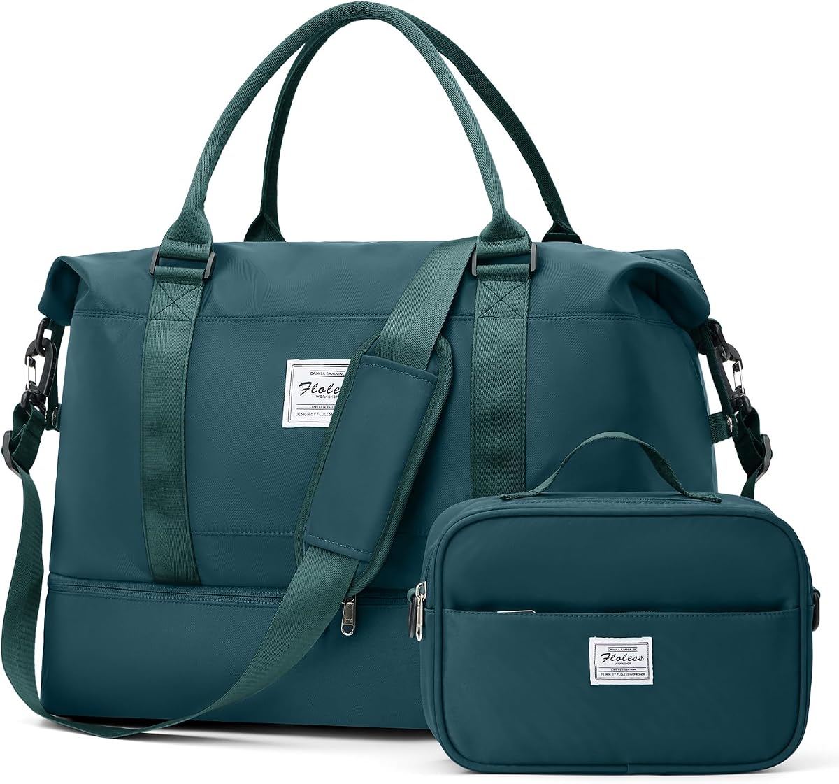 Bolsas de fin de semana para mujer, bolsas de viaje con compartimento para zapatos, bolsa de viaje para artículos personales para aerolíneas, bolsa de mano para llevar durante la noche para mujer con bolsa de aseo, azul pavo real