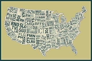 Laminated USA Airports Abbreviation Code Yellow Aviation Airplane Aerospace USA Airport Code Directory Poster Dry Erase Wall Art 24x36