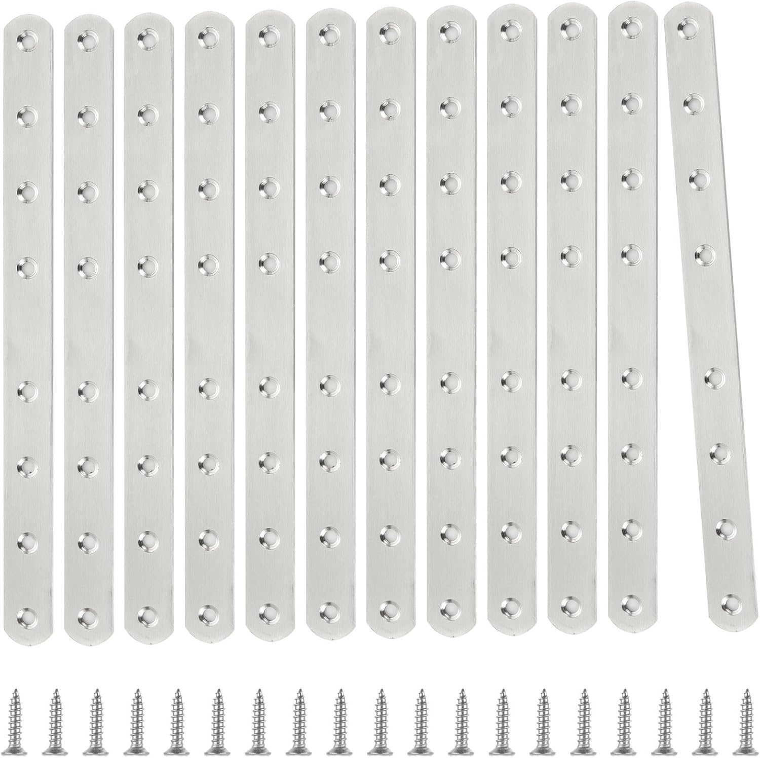 12Pcs Silver Mending Plate, 10” Flat Straight Braces Heavy Duty Metal Straight Bracket, Cast Iron Mending Joining Repair Plates Fixing Bracket Connector for Repairing Wooden Furniture, 250MMx20MMx3MM