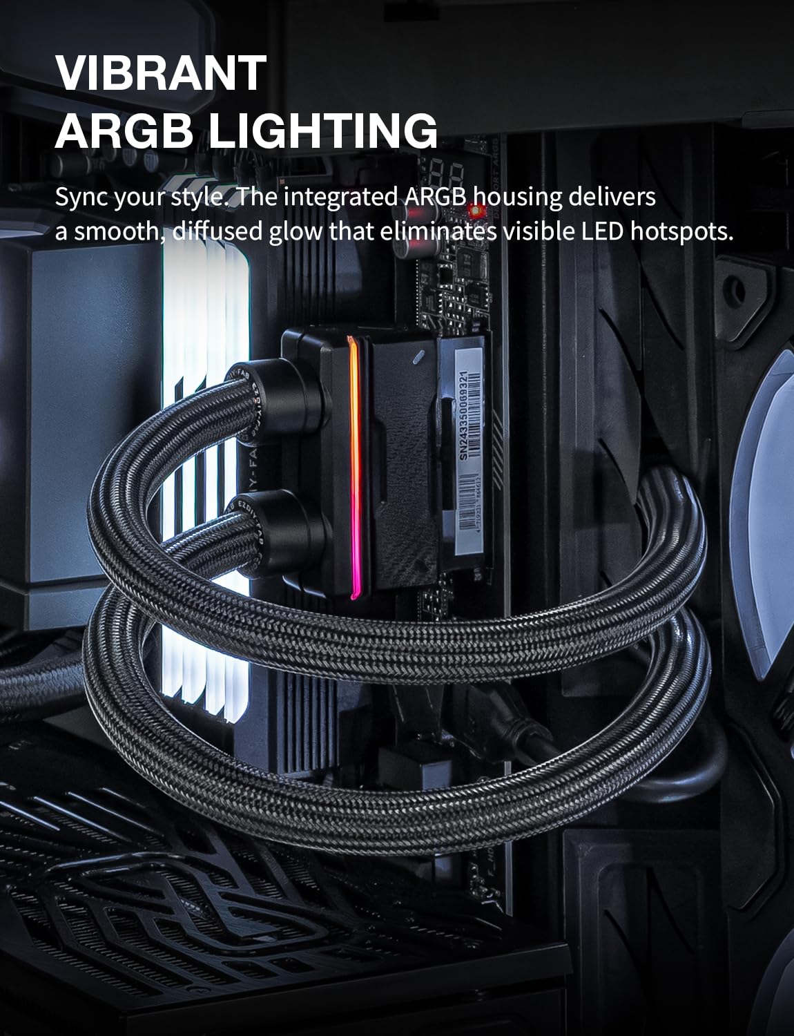 EZDIY-FAB UNIFAS ARGB 24-poliges PC-Netzteil-Verlängerungskabel, 16AWG ATX 24-polige Stromverlängerung, Einheitliches Doppelrohr-Design für Sauberes PC-Kabelmanagement, Schwarz