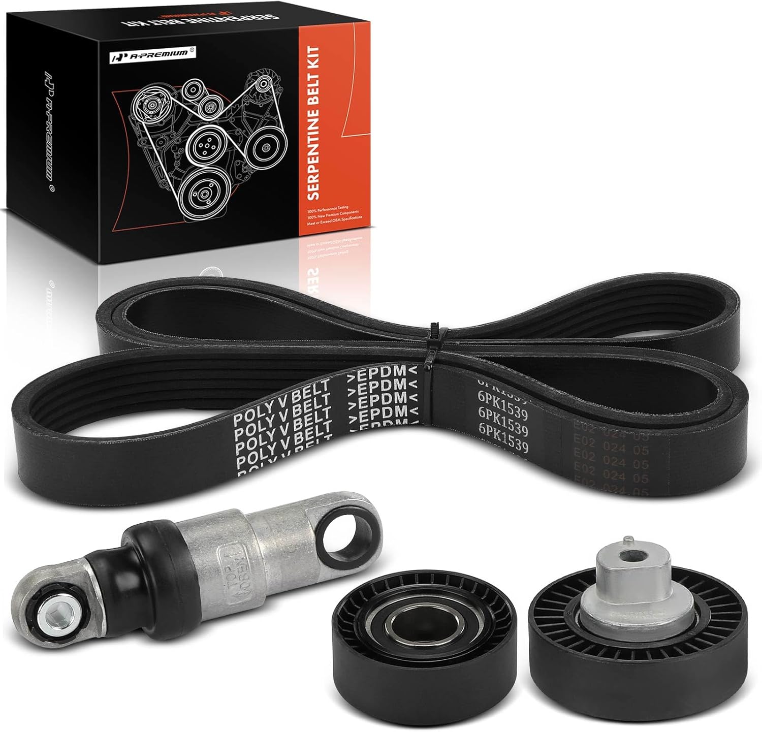 A-Premium Engine Serpentine Belt Drive Kit with Tensioner & Idler Pulley Compatible with BMW 320i, 323Ci, 323i, 325Ci, 325i, 325xi, 328Ci, 328i, 330Ci, 330i, 330xi, X5, 525i, 528i, 530i, X3, Z3