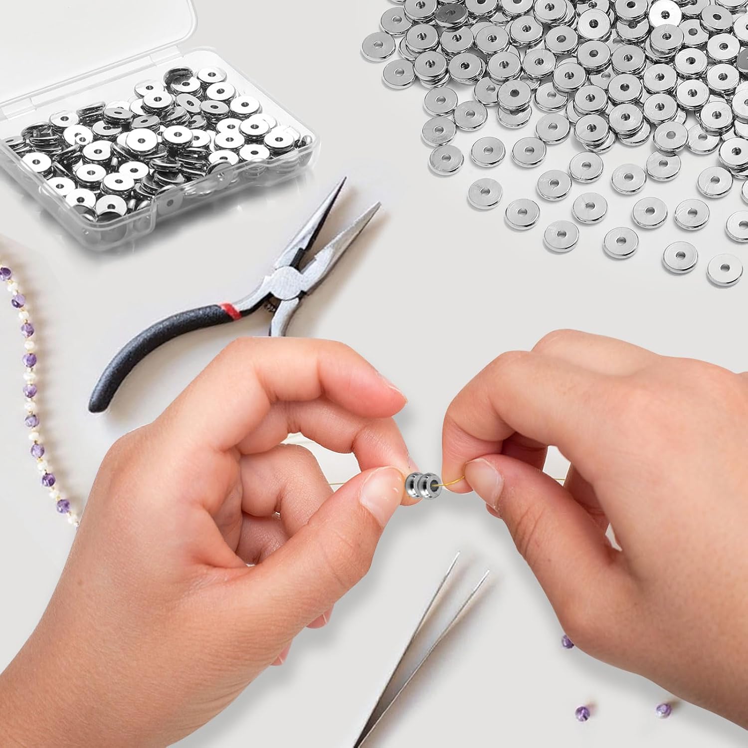 200pcs Silver Plated Brass Flat Disc Spacer Beads for DIY Bracelet, Necklace Jewelry Making (Silver-3mm) - Image 4