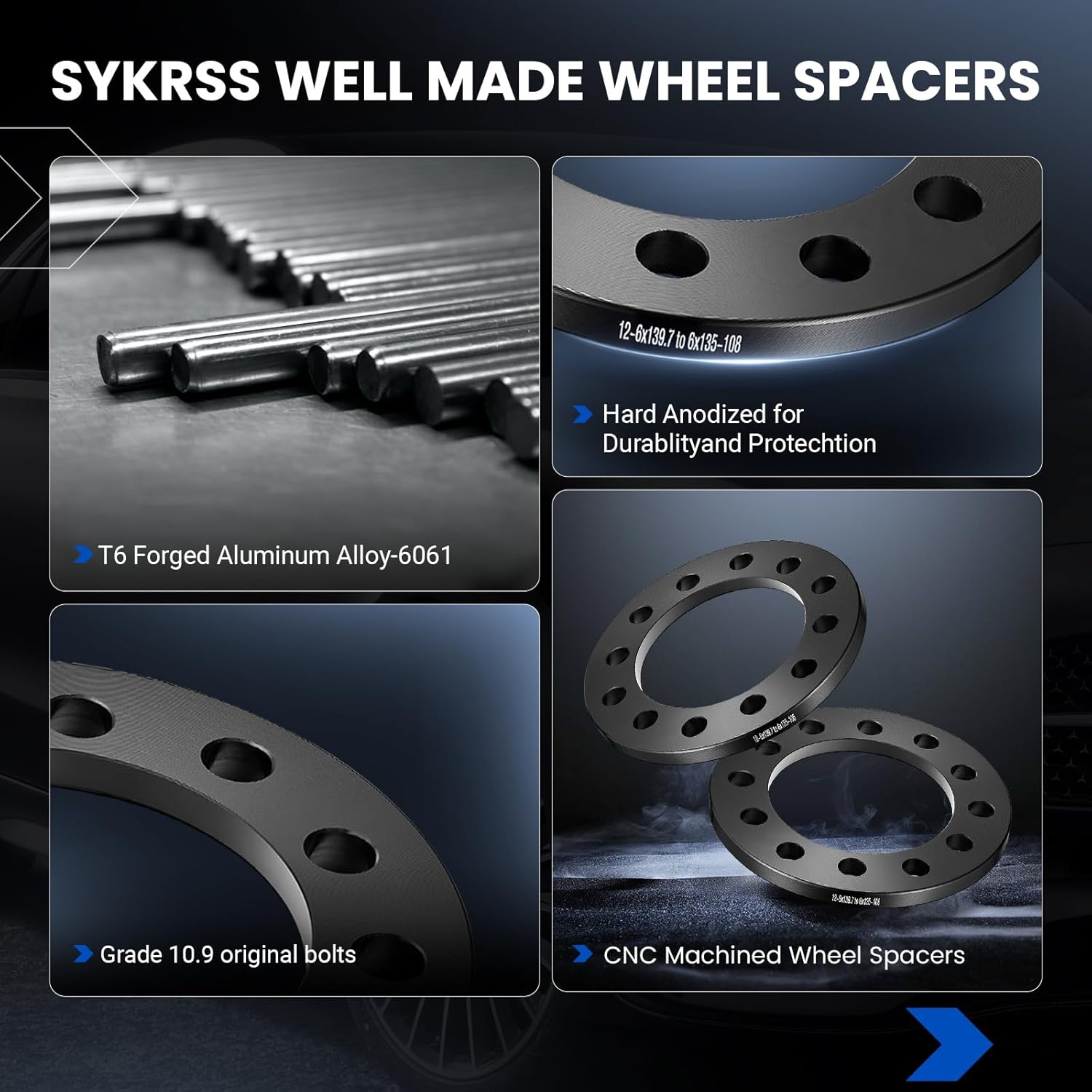 6x135mm/6x139.7mm Wheel Spacers &108mm Hub Bore 12mm Compatible with Chevy Silverado/Express 1500, Compatible with Ford Bronco Expedition F-150 Ranger,for Navigator Savana/Sierra 1500,4PCS