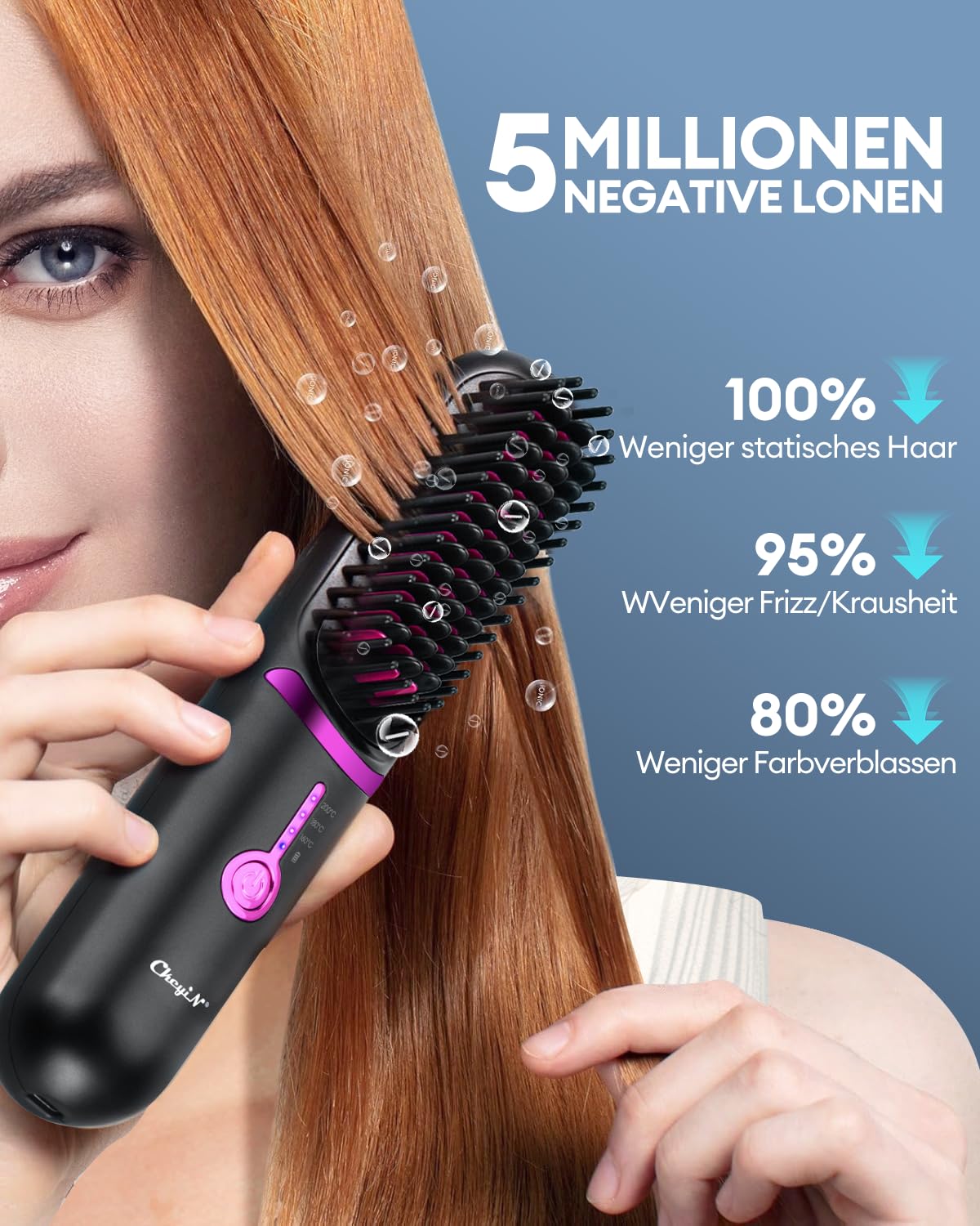 Cepillo Alisador Pelo, Hair Straightener Brush, Calentamiento Rápido, Protección Antiquemaduras, Anti Encrespamiento Mini cepillo alisador, plancha de pelo portátil para viajes