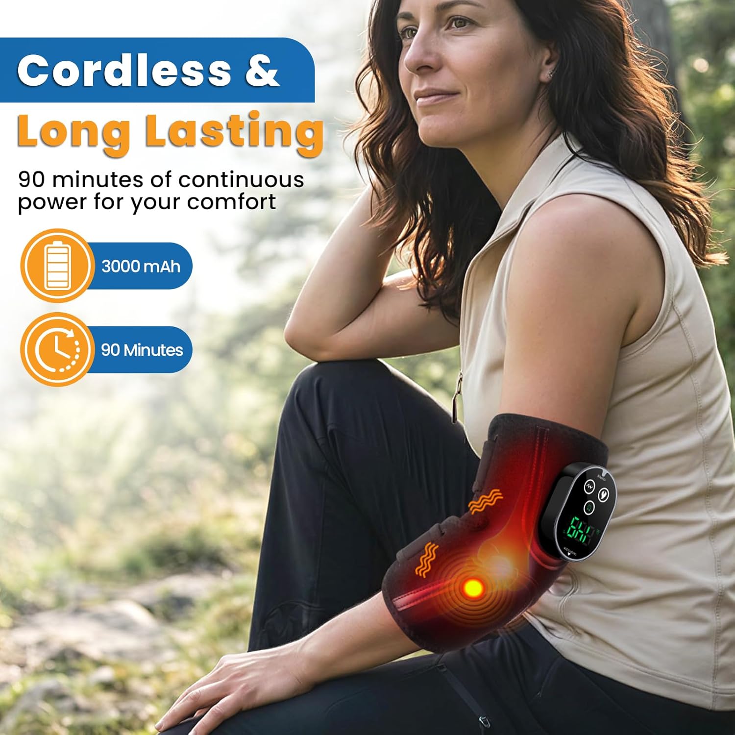 Cordless Elbow Heating Pad for Tendonitis and Tennis Elbow, Elbow Massager for Pain Relief, Rechargeable 5000mAh Battery Heating Pad for Arm, Heated Elbow Brace for Muscle Soreness Joint Pain Relief