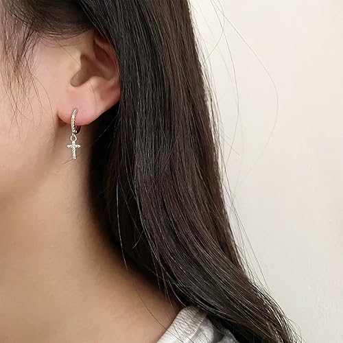 Miniatura 4 de Gold Mini Dangle Huggie Earrings for Women, Dainty 14K Gold Plated Cubic Zirconia Small Hoop Earrings with Charm Drop, Jewelry Gift for Girls and