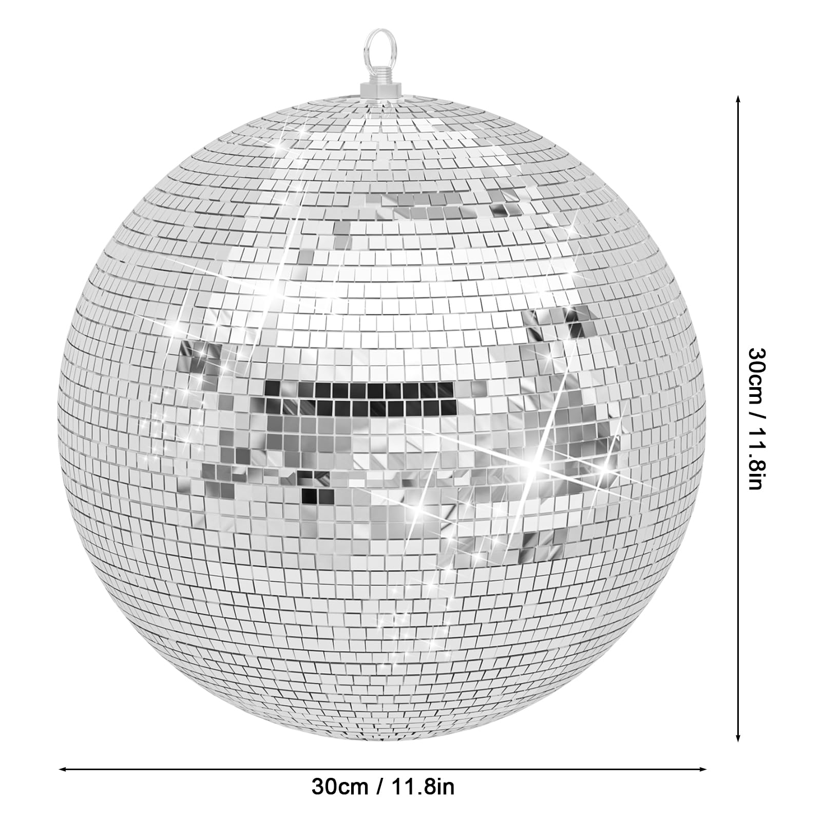 Masiunoz 12/16/20 inch Silver Disco Ball Hanging Mirror Ball Wedding Decoration Disco Light Ball Stage Lighting Effect Home Stage Bar Glittering Decoration 12Inch