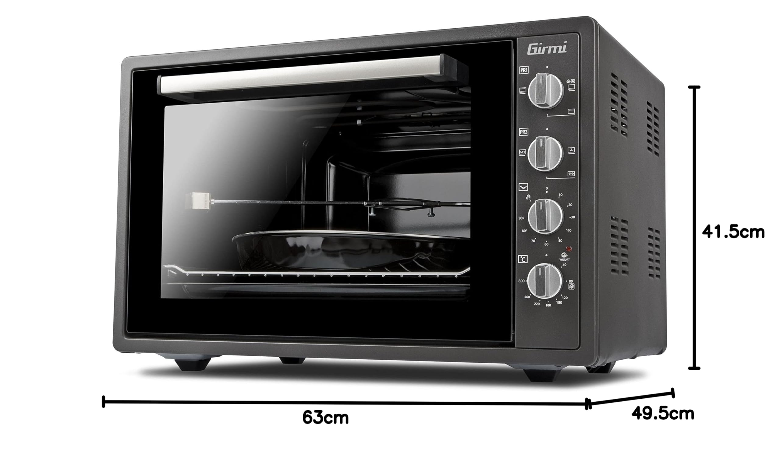 Girmi FE58 Umluft-Backofen mit Drehspieß, 300°C, 58 Liter, 1800 W, Innenbeleuchtung, Timer, Basis-, Grill- und Kombifunktion, Zubehör inklusive, Anthrazitgrau