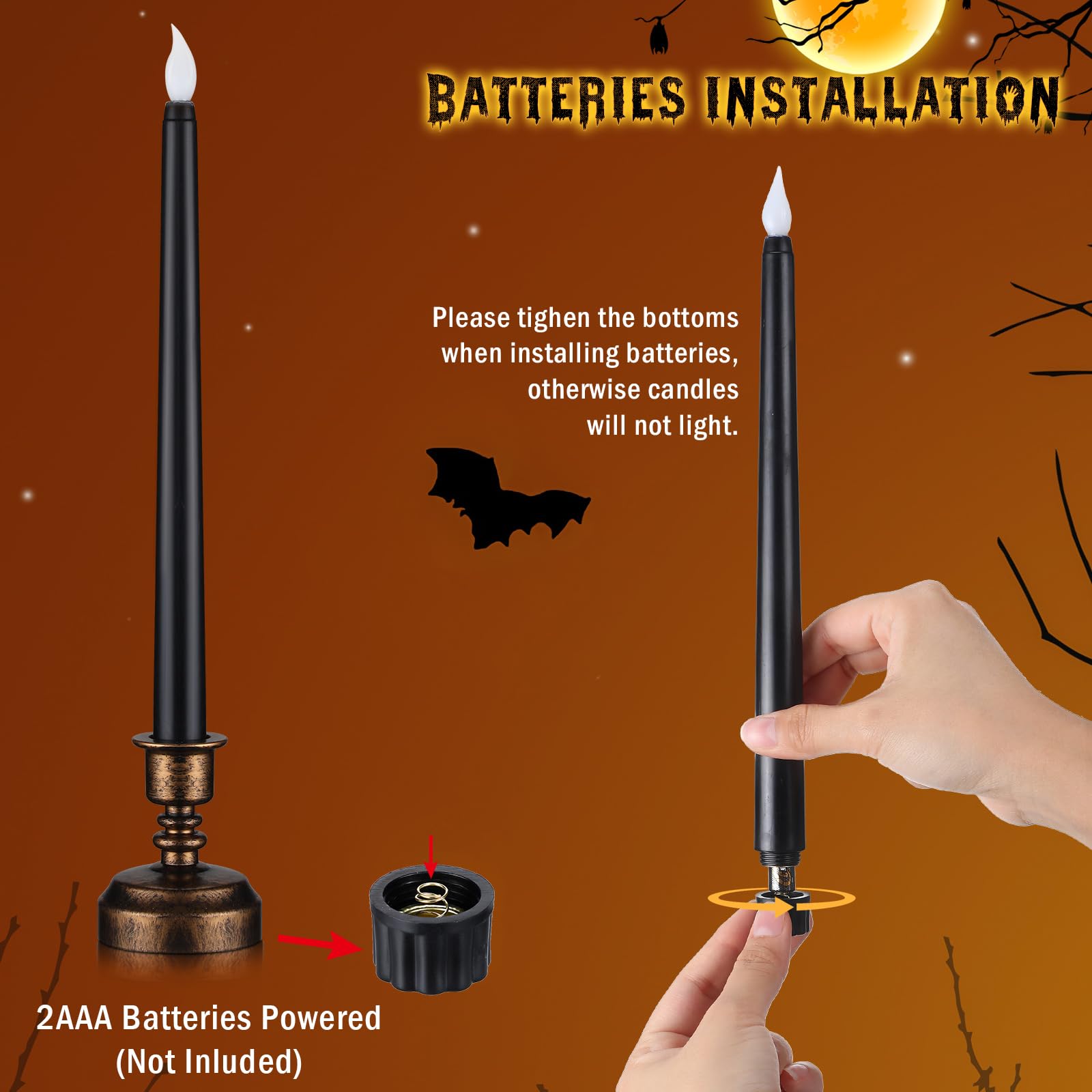 16 candele natalizie per finestra con base dorata, senza fiamma, senza fiamma, candele a LED a batteria, per Natale, casa, matrimoni, feste, colore: nero