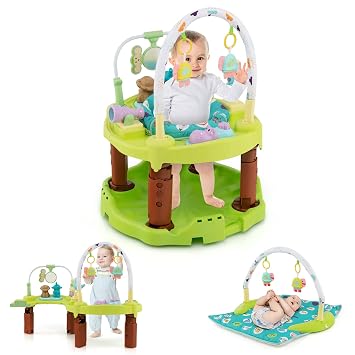 BABY JOY Baby Bouncer Activity Center, 3 in 1 Activity Center & Table | Infant Play Mat, Bouncing Activity Saucer w/Music, 3 Adjustable Height, 360 Seat for Babies 0-24 Months Green