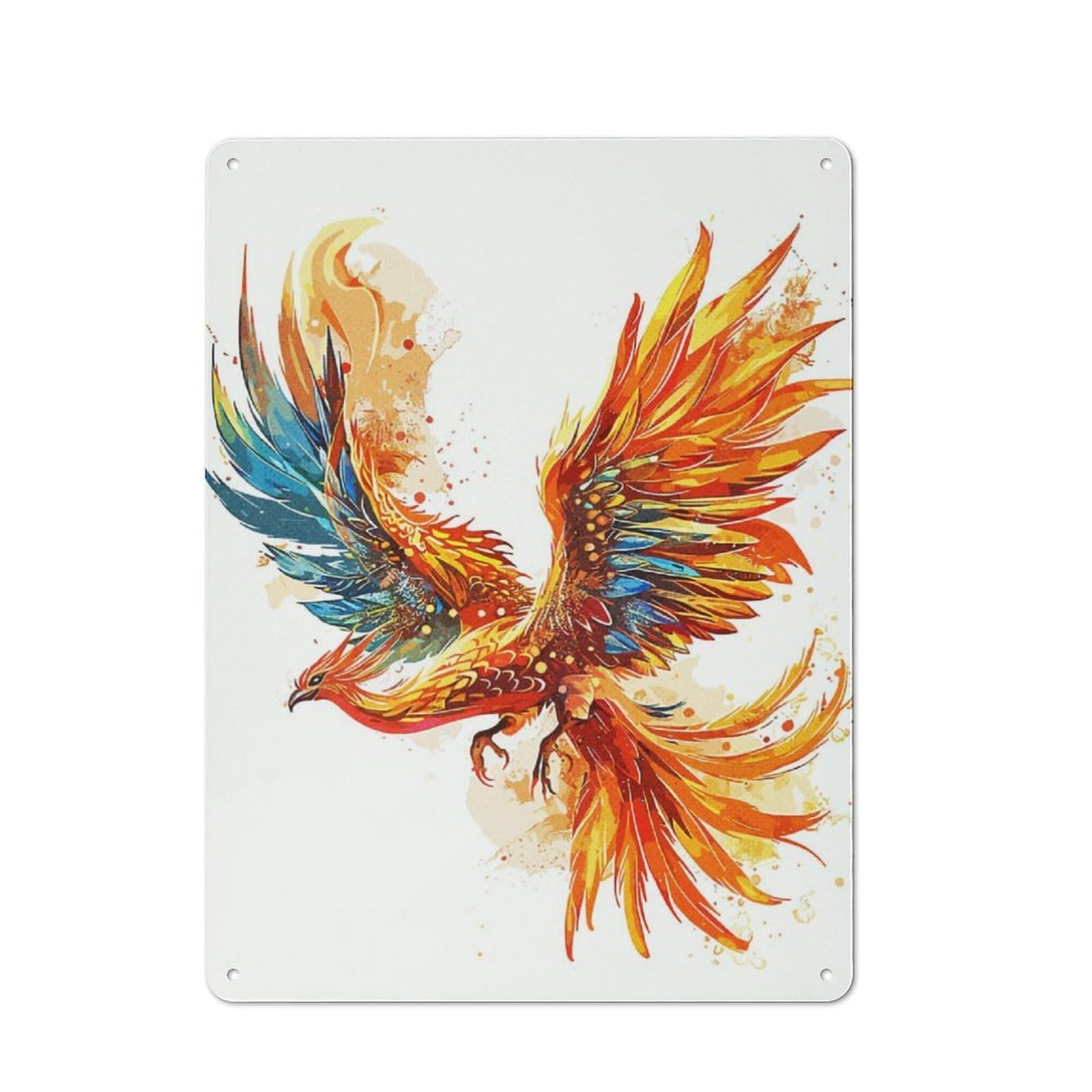 Junmoney Phoenix Art Metal Plaque 40X30cm With For Garage Wall, Retro Decor, For Themed Interiors In Garages And Workshops