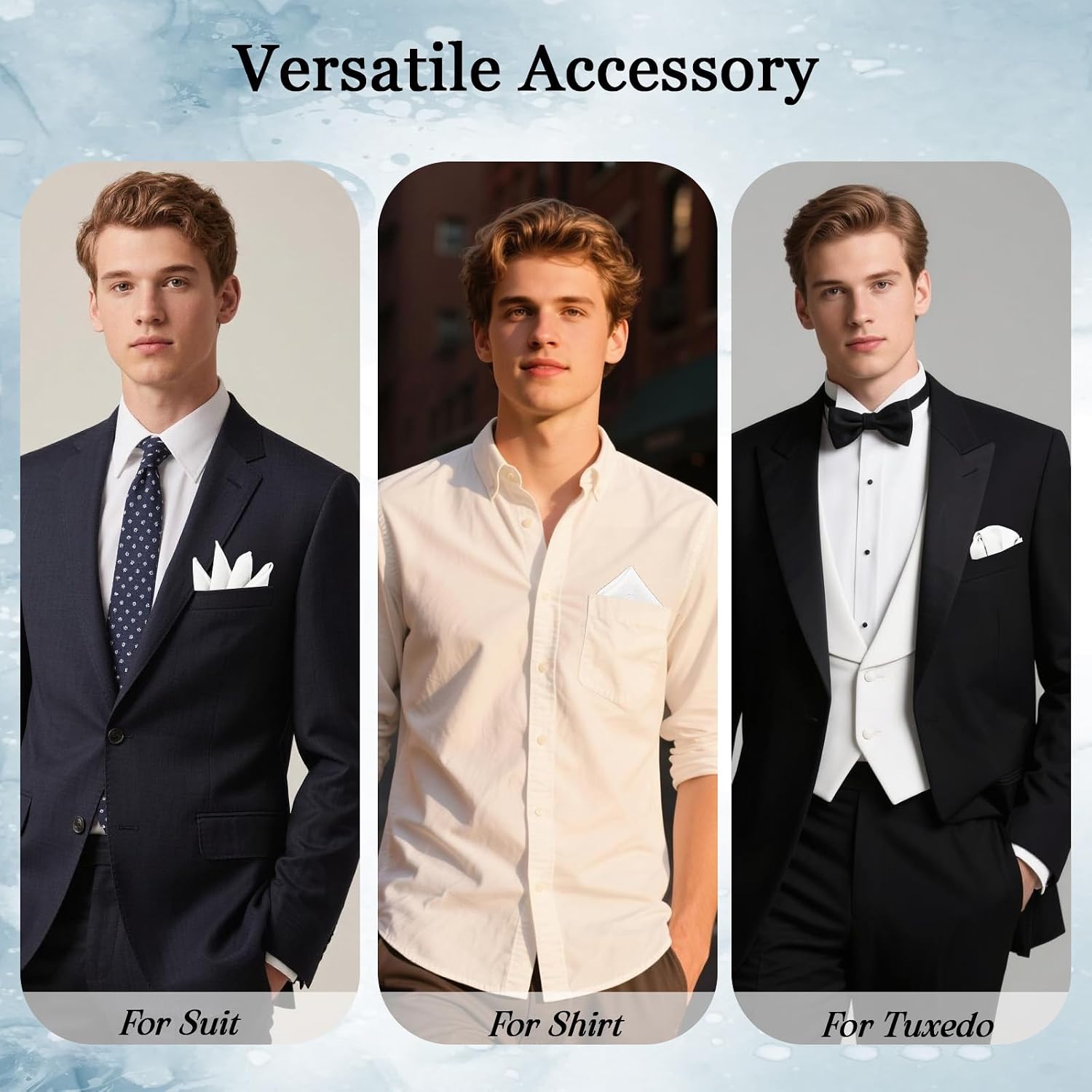 Glitter Mens Pocket Square, Polyester Pocket Squares for Men with Holder Solid Color Men's Handkerchiefs for Suit