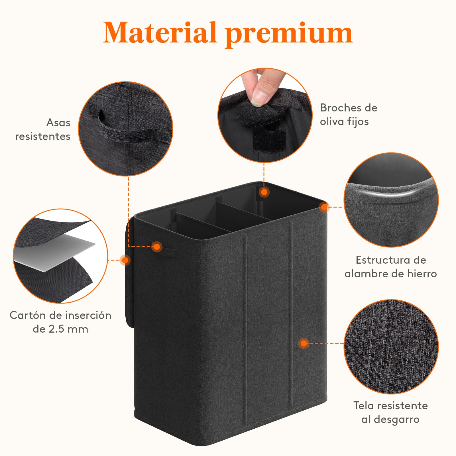 Lifewit 160L Cesto Ropa Sucia 3 compartimentos con Tapa, Grande Cubo Ropa Sucia con 3 Bolsas Para Colada Extraíbles, Cesto Ropa Sucia con Asas para Dormitorio Baño Lavanderia, Gris Oscuro