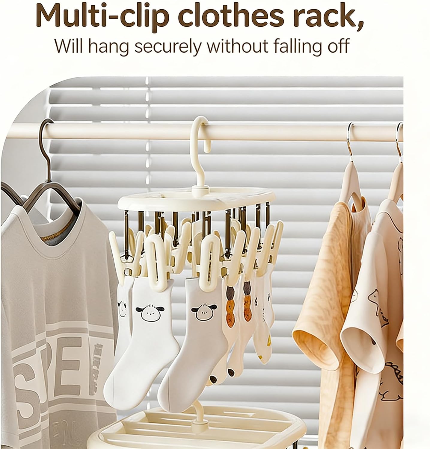 Clothes Drying Rack with Clips, 2 Pack Portable Plastic Drying Rack with 20 Clips & 360° Rotatable Hook, Stackable Small Clothes Drying Racks for Socks Bras Underwear