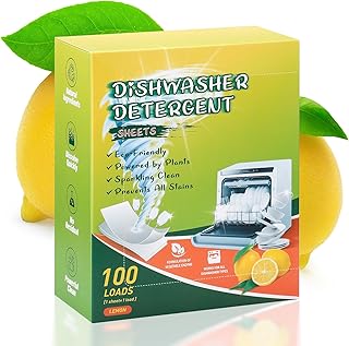 Spülmaschinen Blätter 100 Stück – kraftvolle Reinigung, biologisch abbaubar & plastikfrei, ohne Mikroplastik, Zitronenduft, Ersatz für klassische Spülmaschinentabs, Zitronenduft