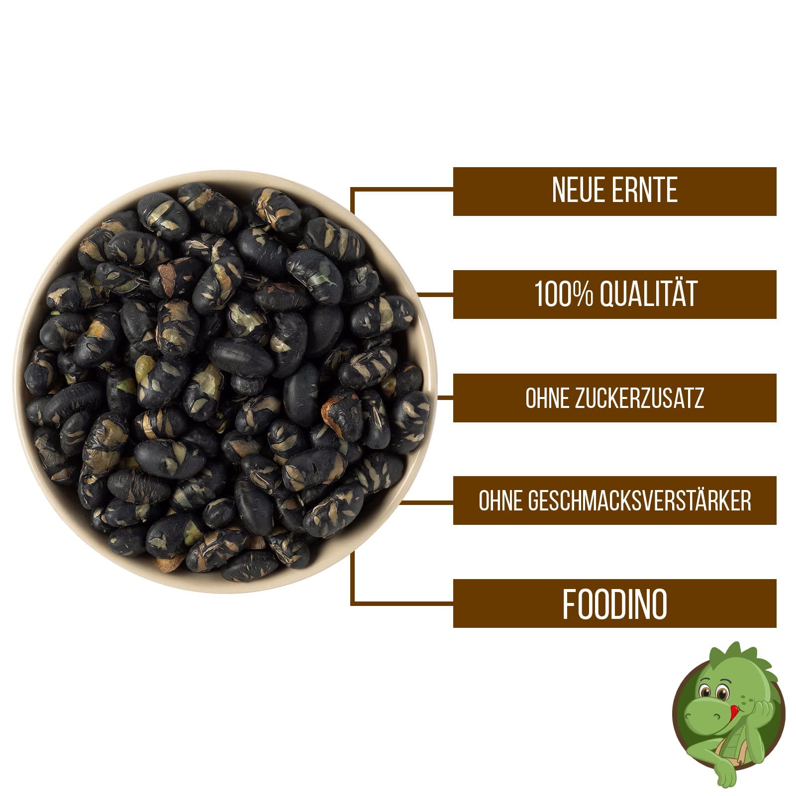 Schwarze Sojabohnen 1kg - 5kg geröstet leicht gesalzen vegan ungezuckert glutenfrei knuspriger Snack wiederverschließbaren Standbodenbeutel FOODINO (5kg)