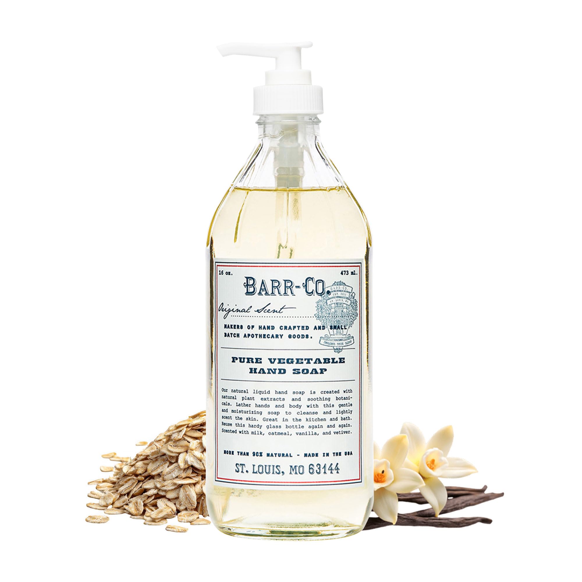 - Hand Soap – Natural Liquid Soap with Oat, Vanilla & Vetiver, Moisturizing Vegan Formula for Bathroom & Kitchen, Original Scent 16fl oz