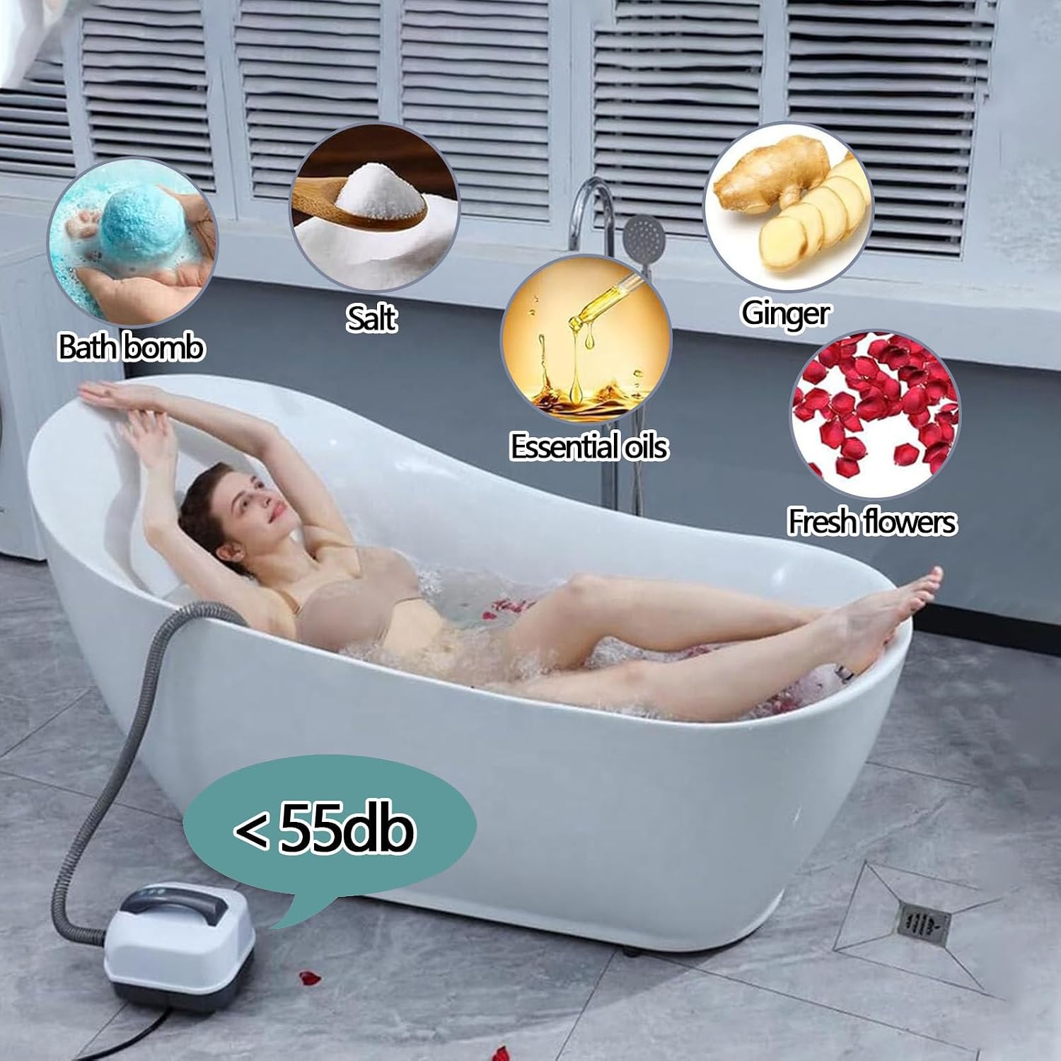 Bathtub Bubble Mat, Bath Mat with Air Massage, Bath Spa Massage Mat, 6-Stage Bubble Function, 6-Color LED Lights, Remote Control and Non-Slip Suction Cups for Home Use