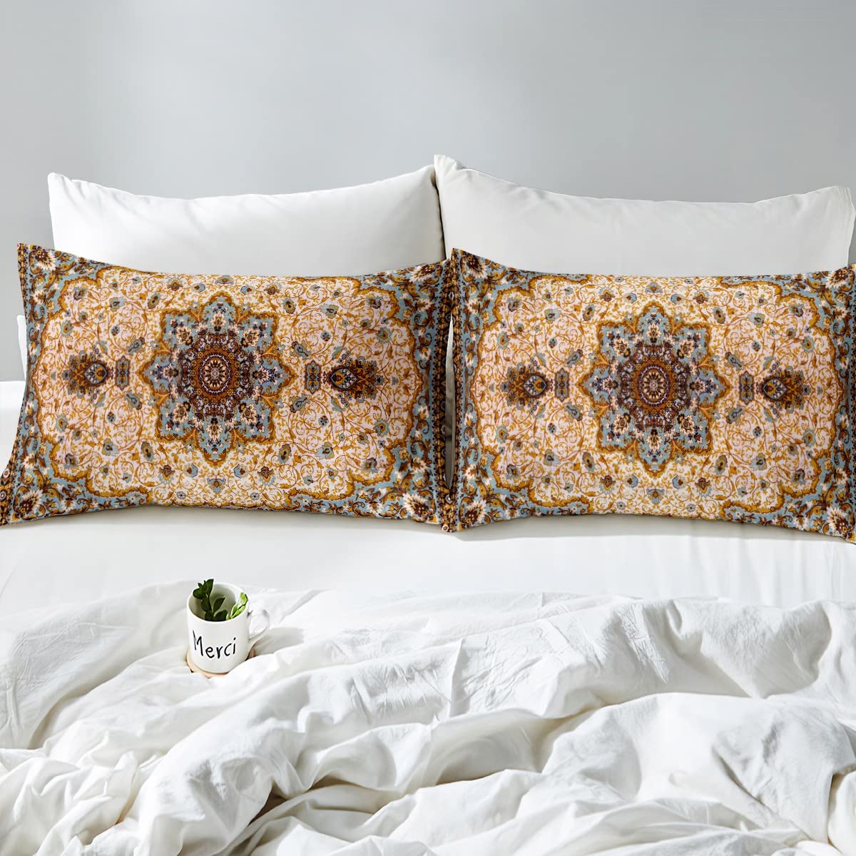 Juego de funda de edredón oriental para niñas y mujeres, funda de edredón vintage de medallón, tamaño Super King, juego de ropa de cama ultrasuave y ligera con cierre de cremallera