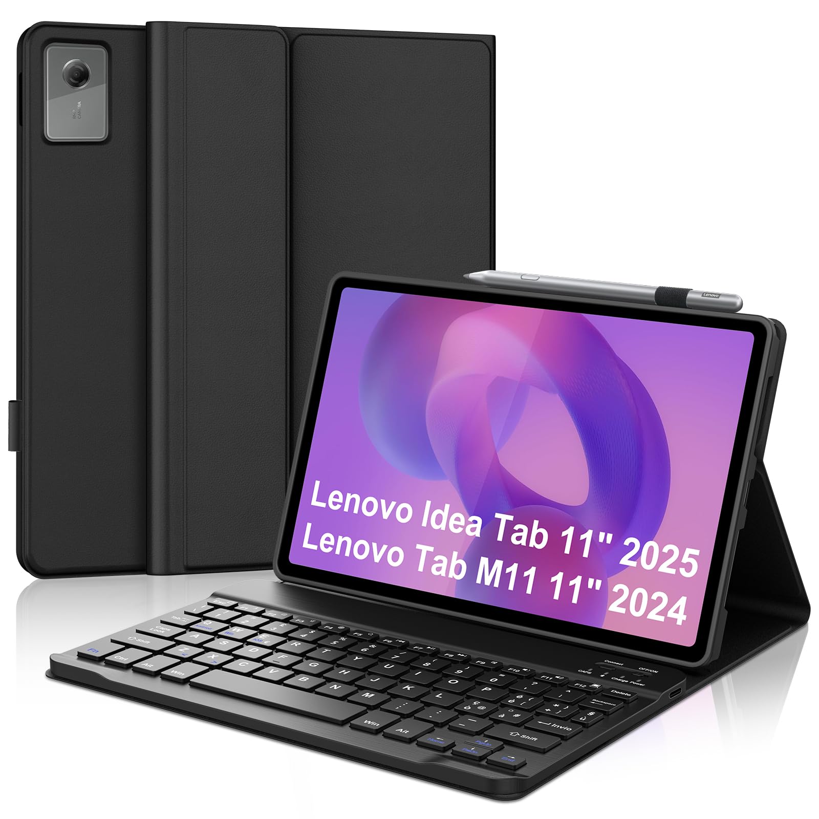 FOGARI Per Lenovo Idea Tab 2025 11/Tab M11 2024 11 Pollici Cover Tastiera | Tastiera Bluetooth Rimovibile e Custodia Morbida TPU per Ufficio/Studio/Scrittura, Keyboard Wireless Portatile, Nero