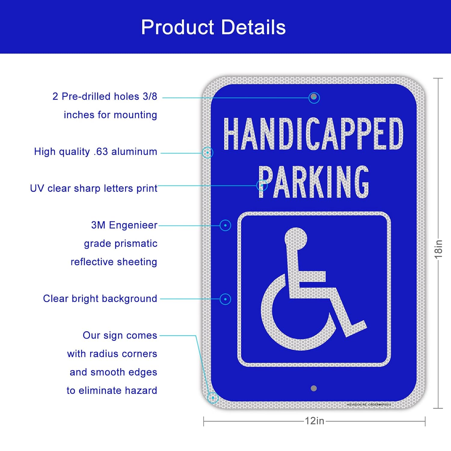 Handicap Parking Sign, 2 Pack Handicapped Parking with Picture of Wheelchair, 18"x 12" Heavy Duty Aluminum Metal, Honeycomb-Like Surface, Engineer Grade Reflective, Rust Free, Waterproof: Industrial & Scientific