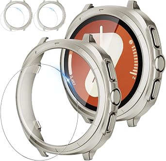 [2+2 Pack] for Samsung Galaxy Watch 7 40mm Screen Protector Case, [Turn 40mm into Ultra Seamlessly] Hard PC Bumper & Tempered Glass Film for Galaxy Watch 7 40mm, Starlight