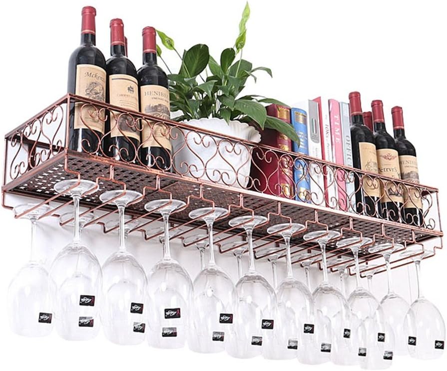 LUNEZY Wine Racks Wall Holder Metal | Hanging Wine Glass Holder | Vintage Wine Bottle Holder | Rustic Wall Mounted Wine Holder Wine Cabinet | Wall Shelf Storage Organizer Rack (Bronze) (S