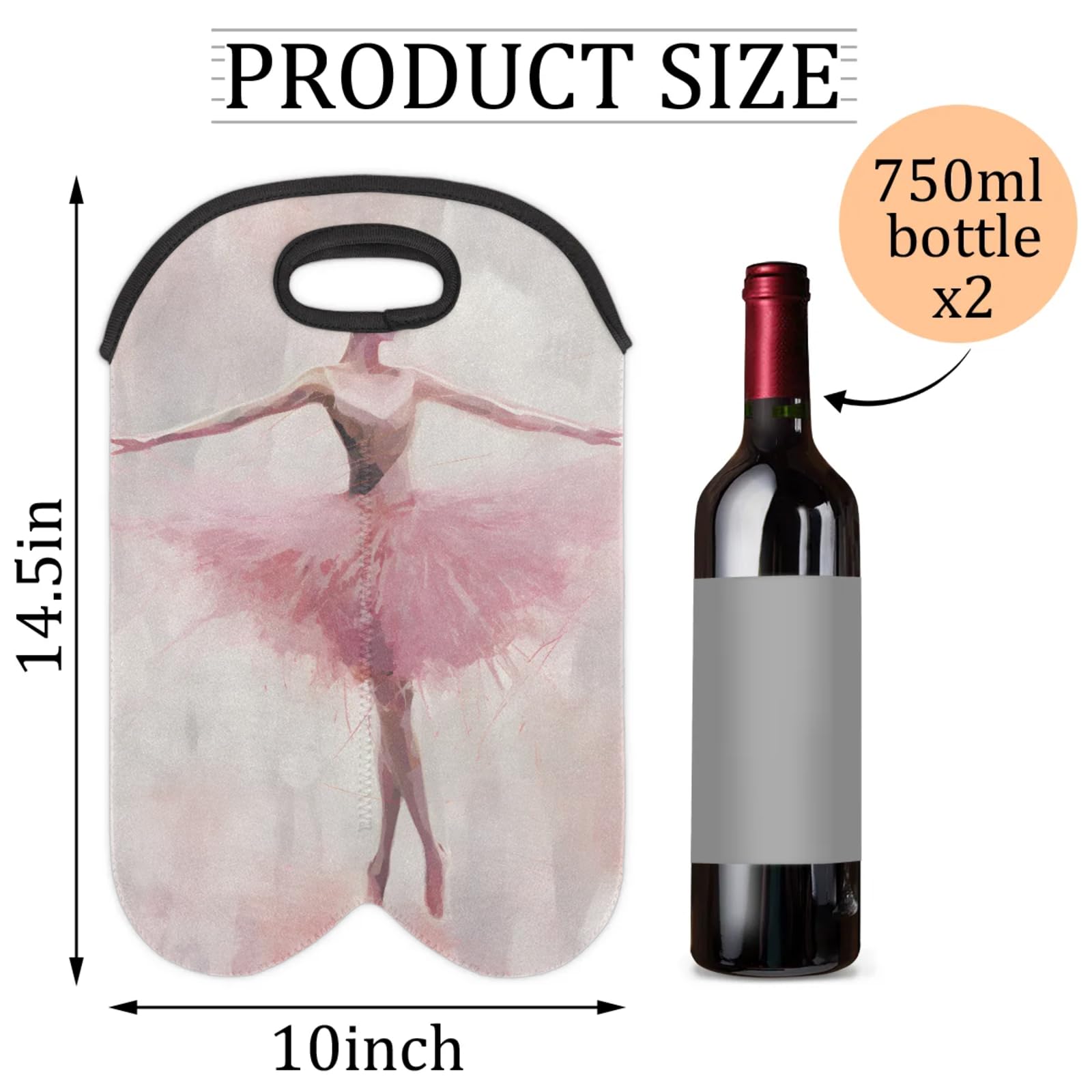 GzLeyigou 2 Bottles Dancing Wine Bag Sleeve Totes Neoprene Protective Wine Carrier Bag for Wine,Water, Champagne, Beer, Baby Bottles,Gift 14.5 x 10 Inches